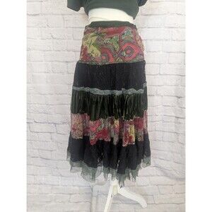 Festival Velvet & Lace Maxi Skirt Womens Small gypsy boho ren fair MENDED